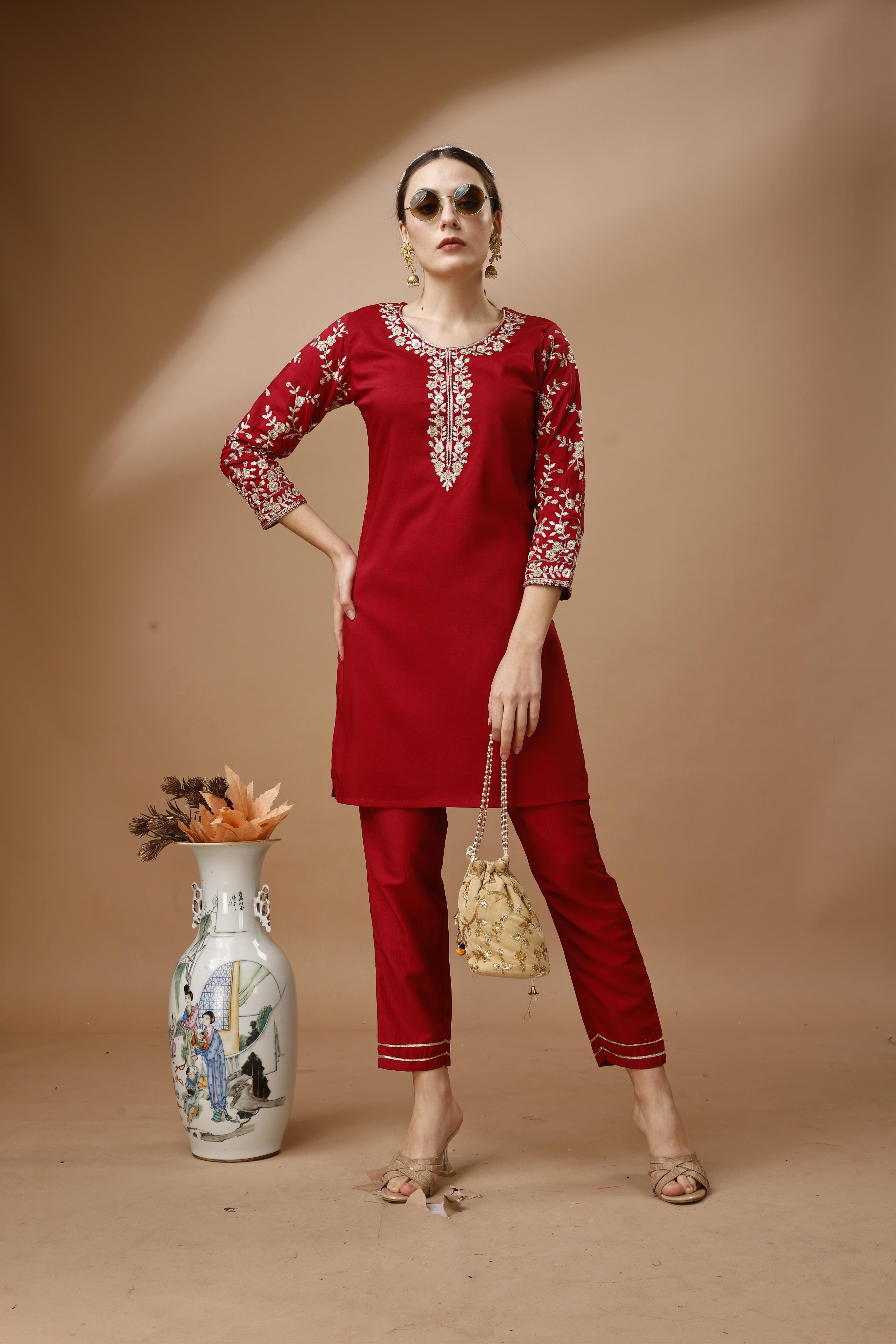 Zari Embroidered Tunic With Trouser Co-Ords